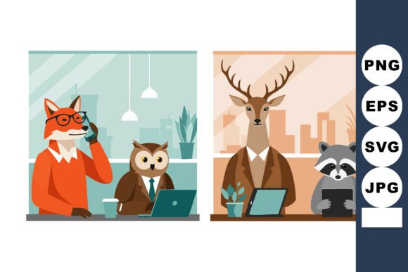Download Fox and Owl Business Animals Working on - Animals working Collection
