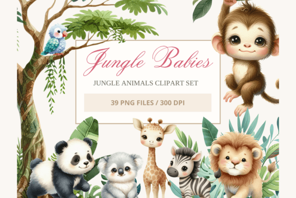 Download Baby Jungle Animals Clipart Watercolor - Jungle animals Collection