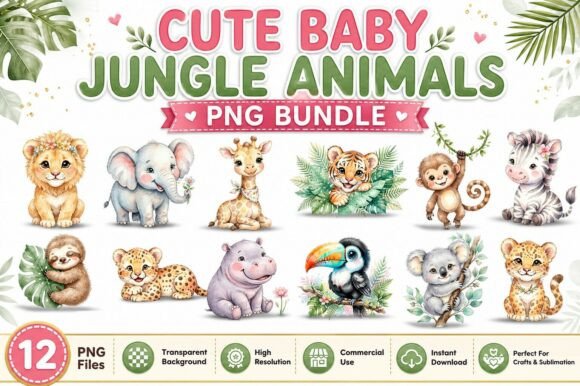 Download Cute Baby Jungle Animals PNG Bundle - Jungle animals Collection
