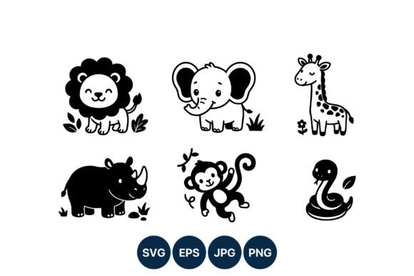 Download Cute Jungle Animals Line Art Vector - Jungle animals Collection