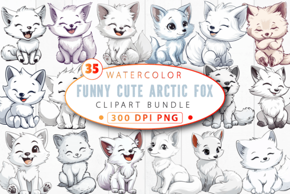 Download Funny Cute Arctic Fox Clipart Bundle - Premium Resources